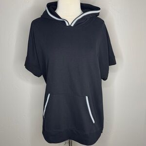 LIVI for Lane Bryant Soft Black Short-Sleeve Hoodie with White Trim